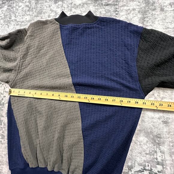 VTG 90s Imprint Sweatshirt Mens Medium Gray Colorblock Leather Patch Jumper - Picture 6 of 7